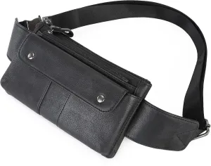Chest Bag Mens Leather Waist Bag, Large Capacity Leather Satchel Bag, Retro Fashion Multilayer Mens Bag, Mobile Phone Bag