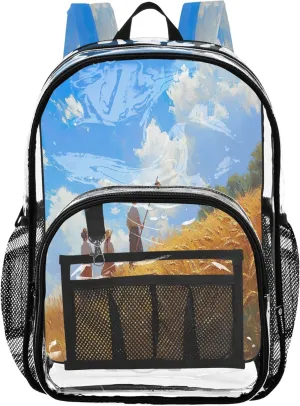 CHIFIGNO Countryside Blue Sky Blue Backpack Boys, Clear Plastic Bags, Clear Backpack for Boys, Boys Bookbag