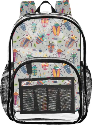CHIFIGNO Cute Beetle Grey Backpack School, Clear Plastic Bag, See through Bag, Clear Bookbag