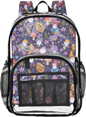 CHIFIGNO Cute Gnome Purple Girls Backpack, Clear Plastic Bag, See through Bag, Clear Bags