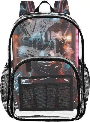 CHIFIGNO Cyber Raccoon Nightscape Black School Bags, Clear Plastic Bag, Backpack Bag, Transparent Backpack