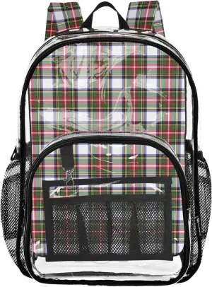 CHIFIGNO Plaid Red Green Boys Backpack, Clear Plastic Bag, Kid Backpack, Clear Backpacks