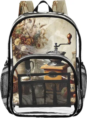 CHIFIGNO Vintage Coffee Tan Bag for Kids, Clear Plastic Bag, Kid Backpack, Transparent School Bag