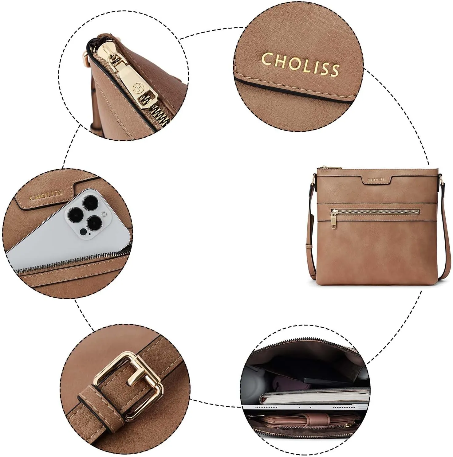 CHOLISS Large Crossbody Bags for Women, Medium Size Purses for Women with Vegan Leather