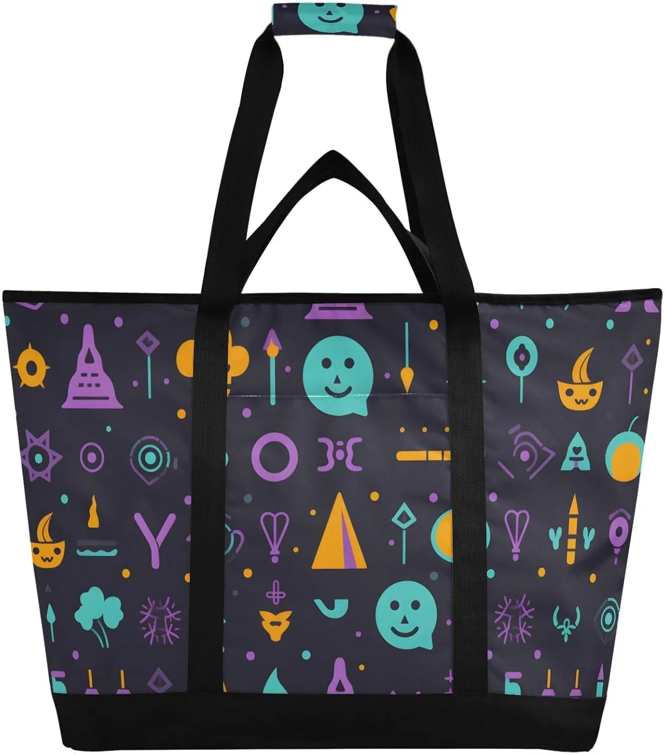 Colorful Mystical Symbols Large Insulated Cooler Bag with PEVA Lining Insulation - Premium, Collapsible Cooler Makes a Perfect Insulated Grocery Bag, Food Delivery Bag, Travel Bag