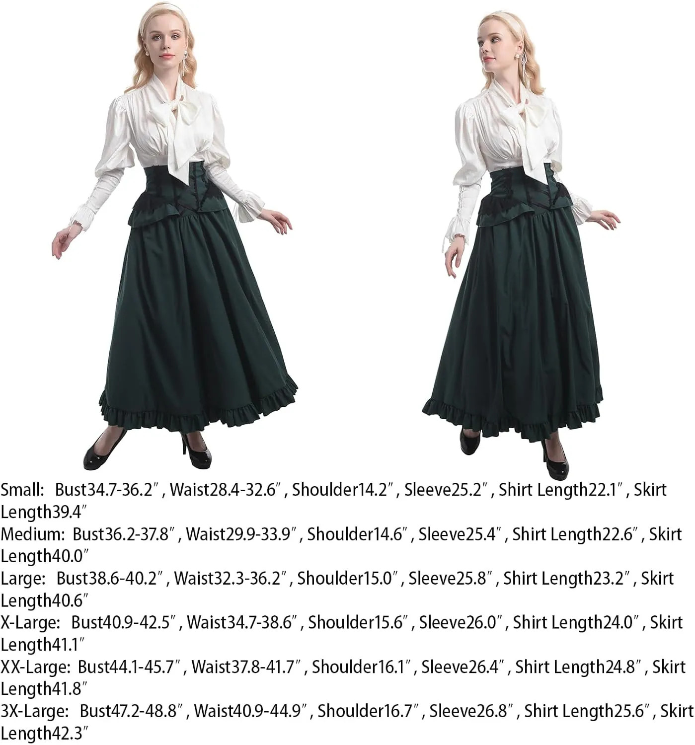 CR ROLECOS Victorian Dress Costume Women Medieval Vintage Edwardian Blouse Maxi Skirt Set