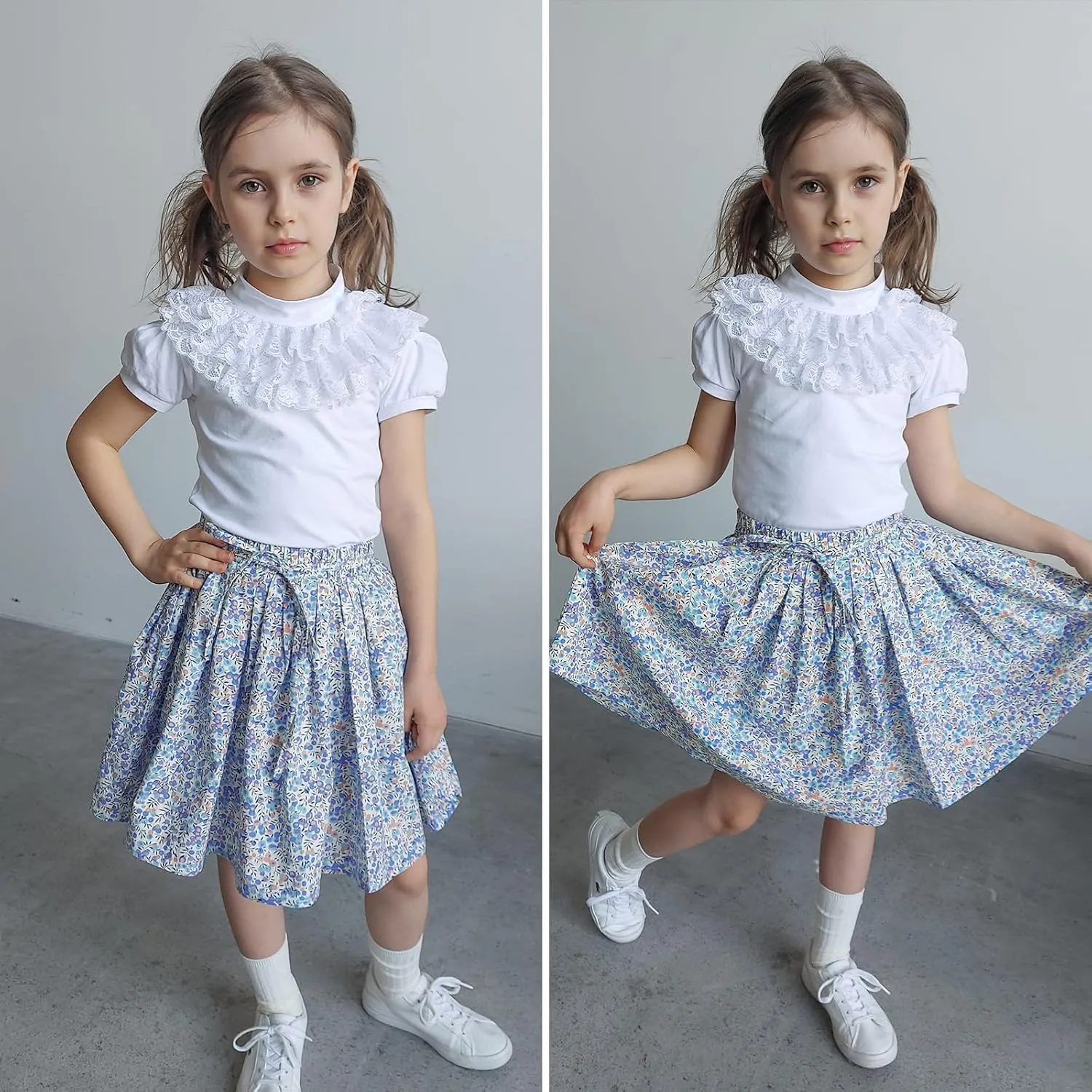 Curipeer Toddler Girls Short Ruffle High Waisted Floral Pleated Skirts 18M-8T