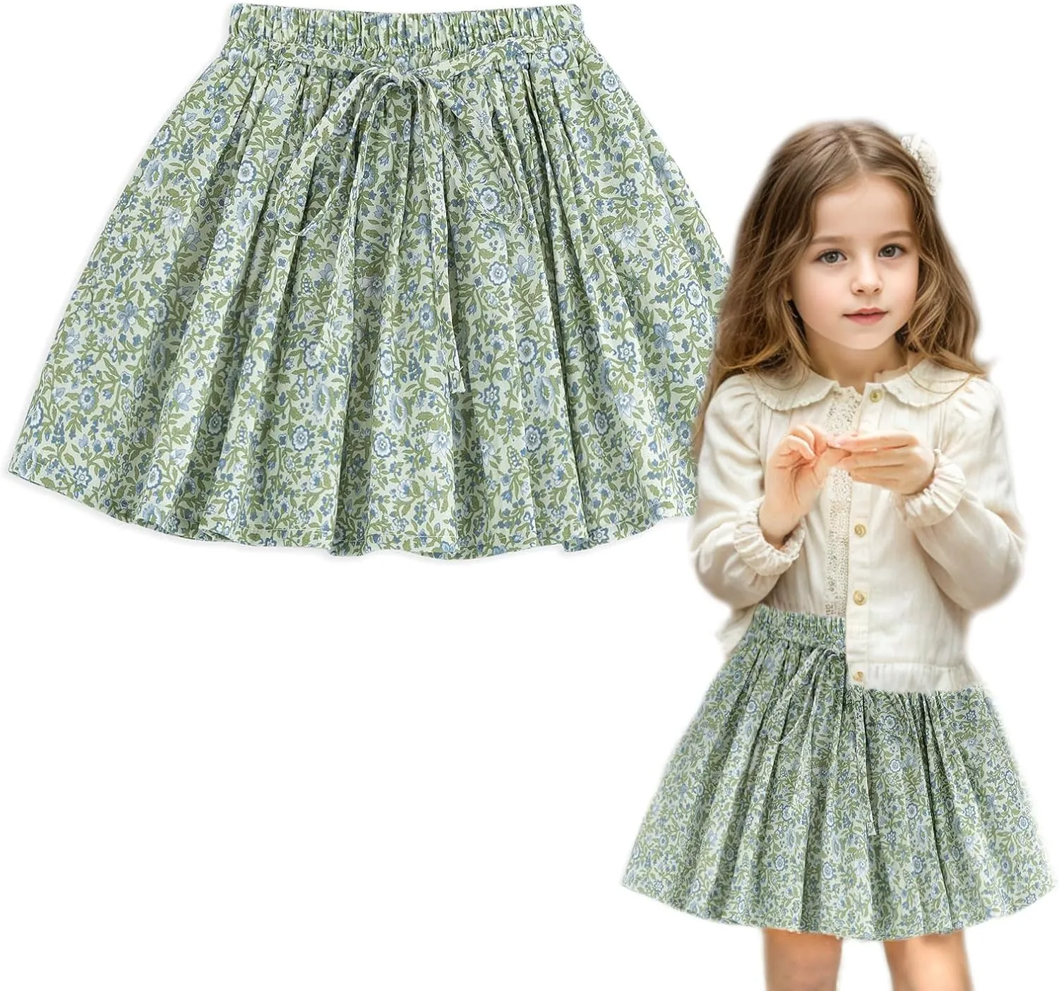 Curipeer Toddler Girls Short Ruffle High Waisted Floral Pleated Skirts 18M-8T
