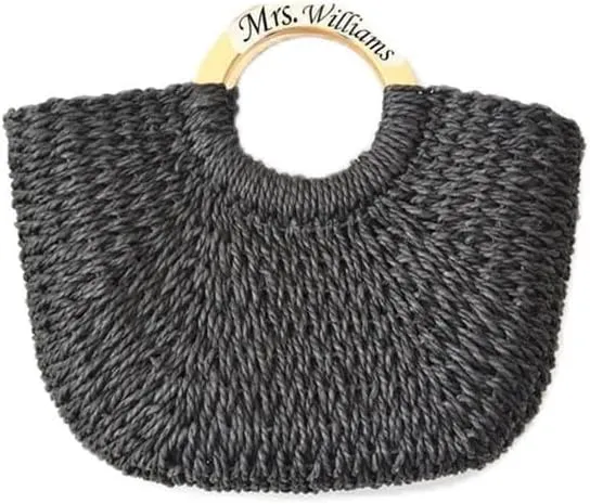 Customized Future Mrs Bag Personalized Beach Bag for Bride Bridal Party Straw Beach Bag with Wooden Handle