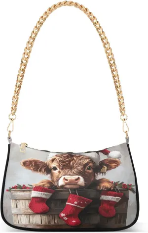 Cute Highland Cow Small Shoulder Purse, Womens Trendy Purse