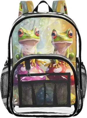 Cute Mashroom Frogs Backpack for School Boys, Clear Plastic Bags, Clear School Backpack, Girls Backpacks Ages 8-10