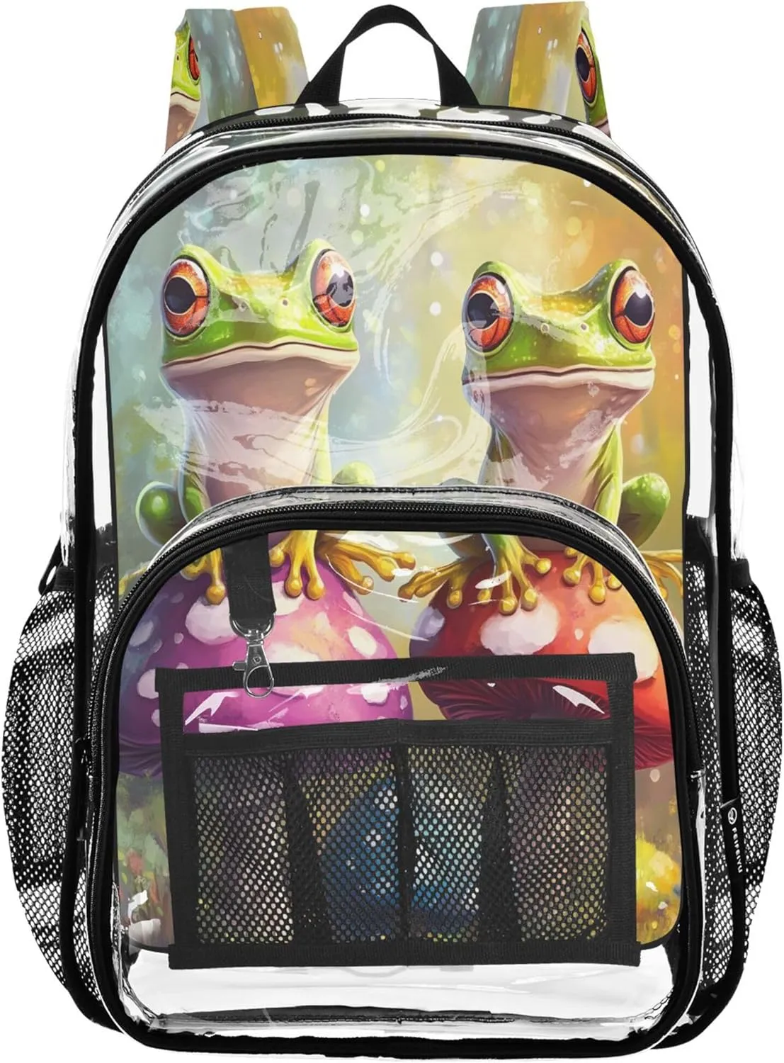 Cute Mashroom Frogs Backpack for School Boys, Clear Plastic Bags, Clear School Backpack, Girls Backpacks Ages 8-10