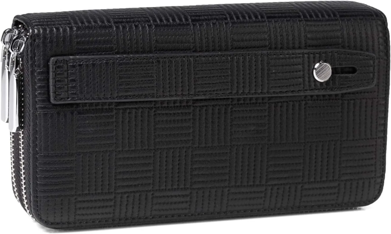 Daisy Rose Dual Zipper Phone Clutch and Wallet for Women - RFID Blocking, PU Vegan Leather Multi-Card Organizer