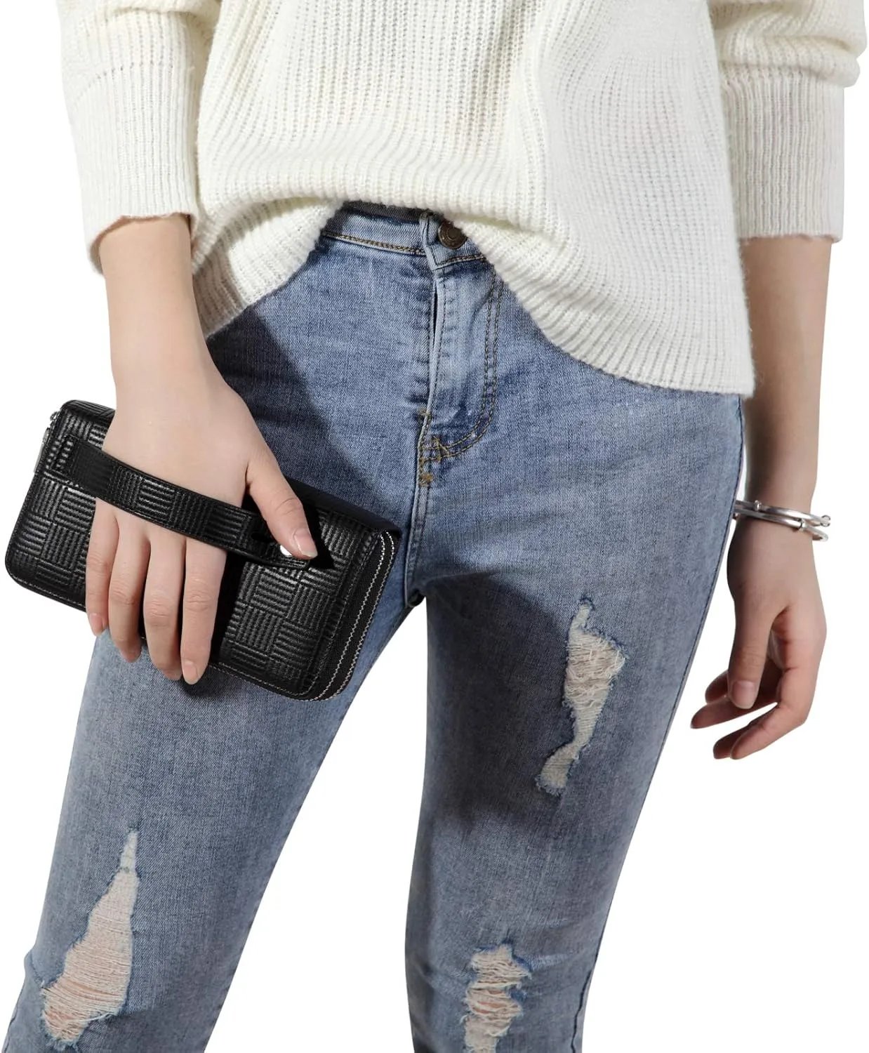Daisy Rose Dual Zipper Phone Clutch and Wallet for Women - RFID Blocking, PU Vegan Leather Multi-Card Organizer
