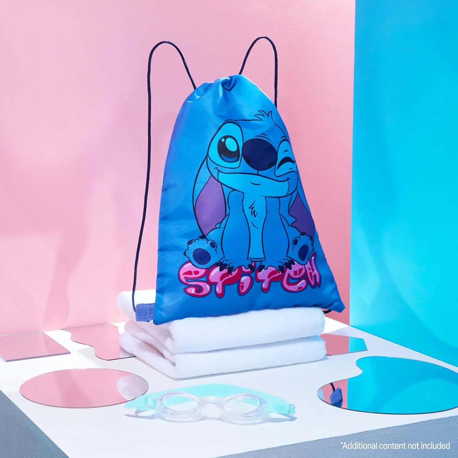 Disney Drawstring Bags, 11 x 14 Swimming Bag with Airflow Vent (Blue Stitch)