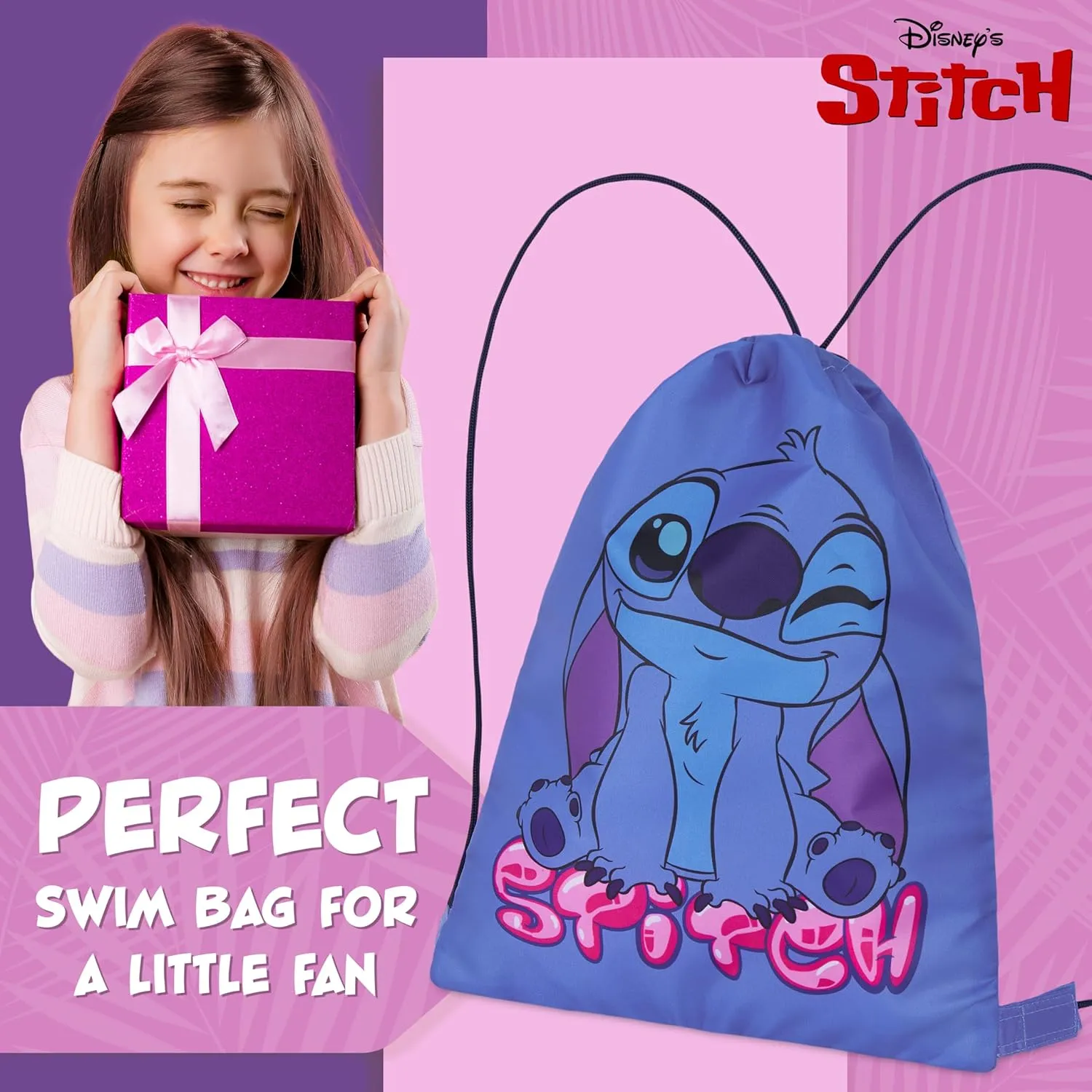 Disney Drawstring Bags, 11 x 14 Swimming Bag with Airflow Vent (Blue Stitch)