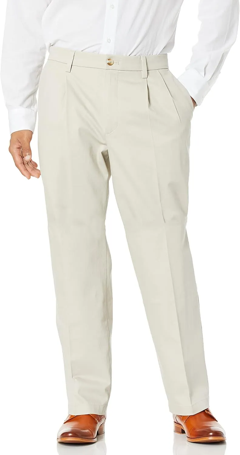 Dockers Men's Relaxed Fit Signature Khaki Lux Cotton Stretch Pants-Pleated, Cloud, 40W x 32L