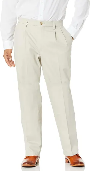 Dockers Men's Relaxed Fit Signature Khaki Lux Cotton Stretch Pants-Pleated, Cloud, 40W x 32L