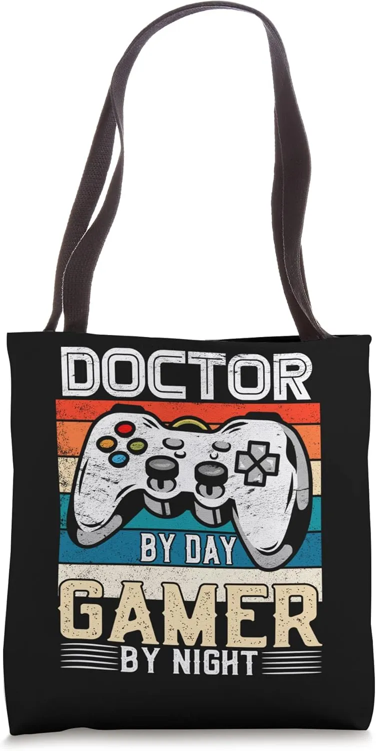 Doctor by day gamer by night video gaming fans Retro Vintage Tote Bag