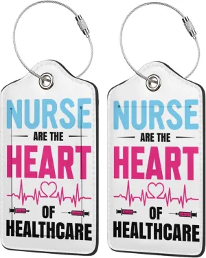 Doctor Nurse Pattern 2 Pack Leather Luggage Tags, Suitcase Id Tags Travel Bag Label with Full Back Privacy Cover Stainless Steel Loop