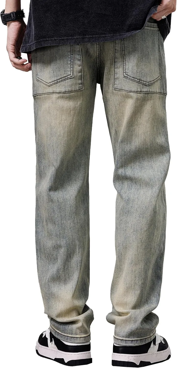 DOSLAVIDA Men's Baggy Jeans Loose Fit Ripped Distressed Jean Relaxed Skateboard Denim Pants with Holes