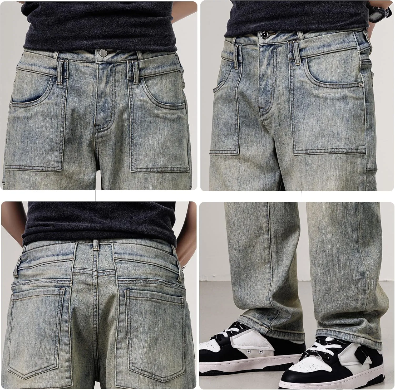 DOSLAVIDA Men's Baggy Jeans Loose Fit Ripped Distressed Jean Relaxed Skateboard Denim Pants with Holes