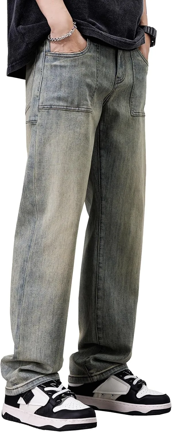 DOSLAVIDA Men's Baggy Jeans Loose Fit Ripped Distressed Jean Relaxed Skateboard Denim Pants with Holes