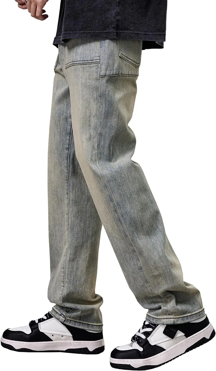 DOSLAVIDA Men's Baggy Jeans Loose Fit Ripped Distressed Jean Relaxed Skateboard Denim Pants with Holes