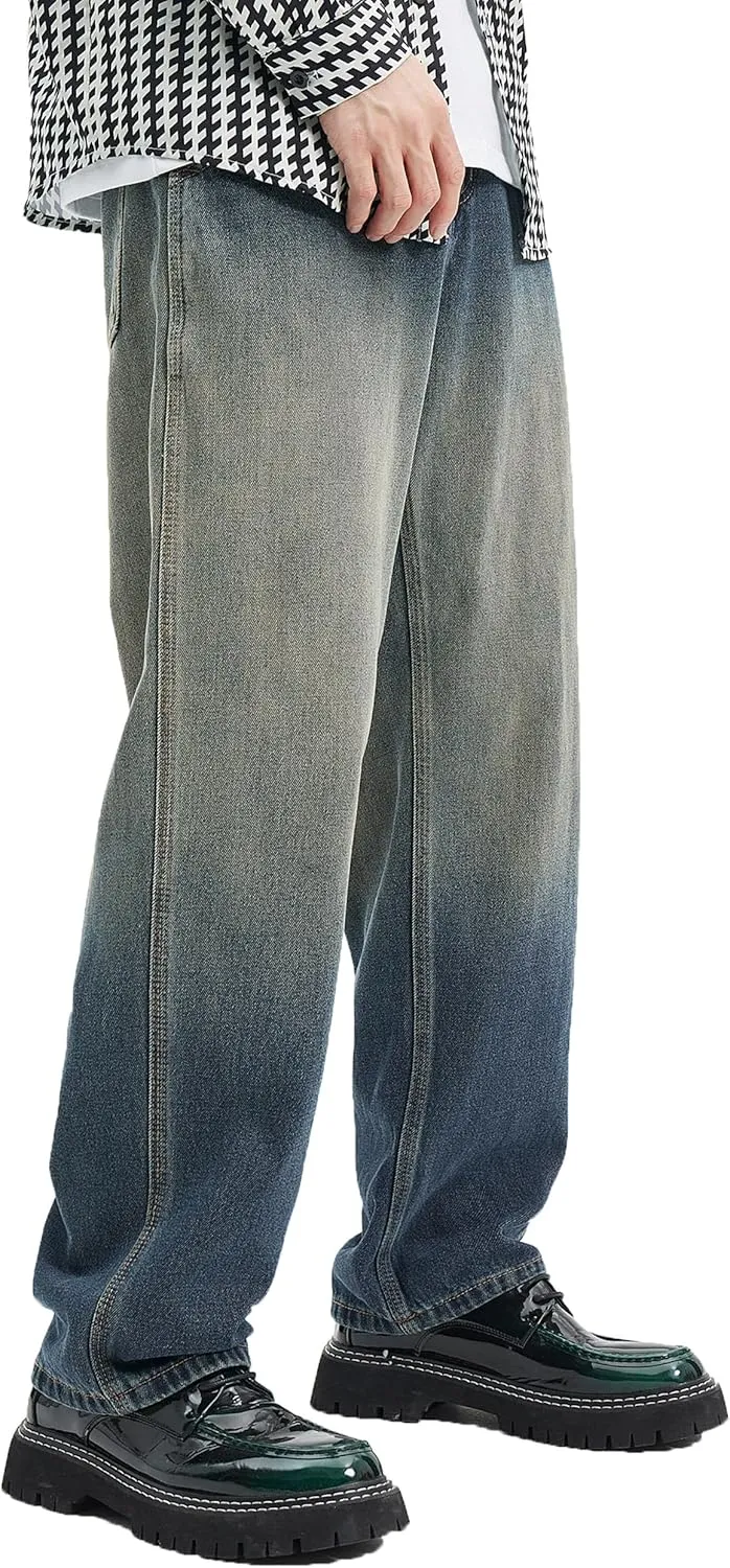 DOSLAVIDA Men's Baggy Jeans Loose Fit Ripped Distressed Jean Relaxed Skateboard Denim Pants with Holes
