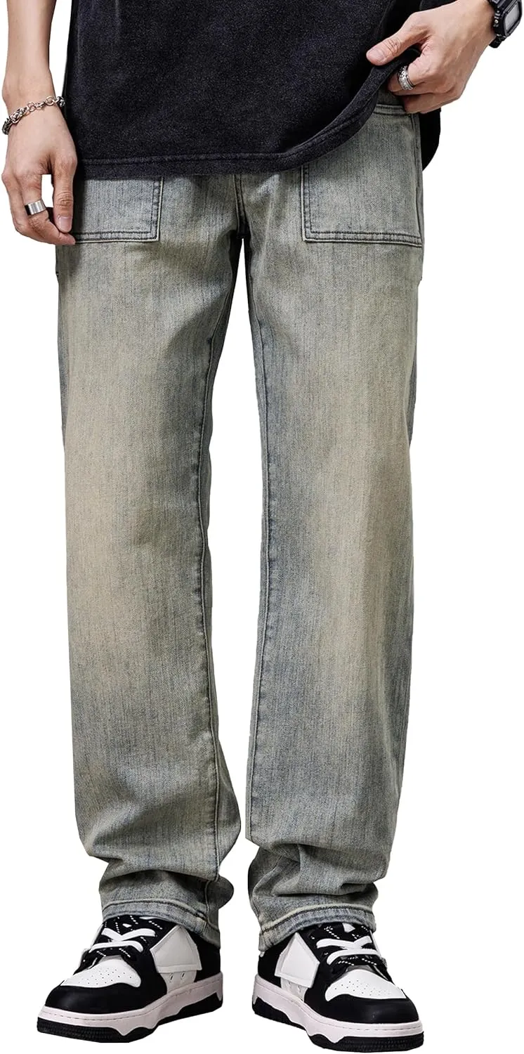 DOSLAVIDA Men's Baggy Jeans Loose Fit Ripped Distressed Jean Relaxed Skateboard Denim Pants with Holes