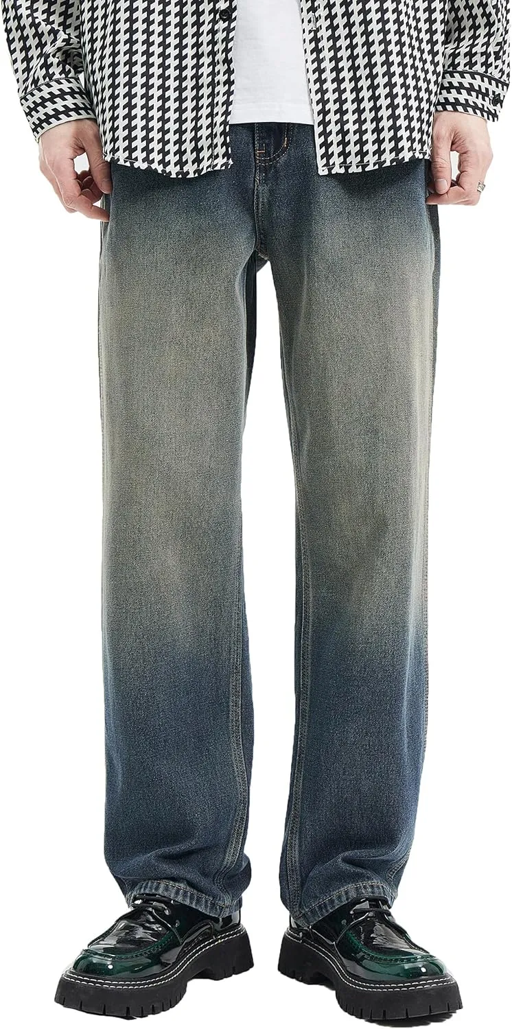 DOSLAVIDA Men's Baggy Jeans Loose Fit Ripped Distressed Jean Relaxed Skateboard Denim Pants with Holes