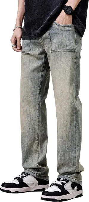 DOSLAVIDA Men's Baggy Jeans Loose Fit Ripped Distressed Jean Relaxed Skateboard Denim Pants with Holes
