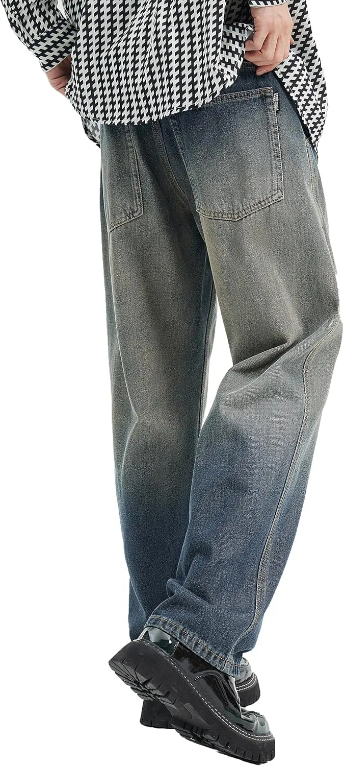 DOSLAVIDA Men's Baggy Jeans Loose Fit Ripped Distressed Jean Relaxed Skateboard Denim Pants with Holes