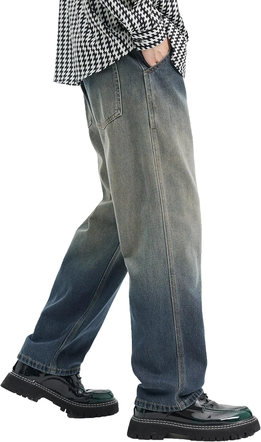 DOSLAVIDA Men's Baggy Jeans Loose Fit Ripped Distressed Jean Relaxed Skateboard Denim Pants with Holes