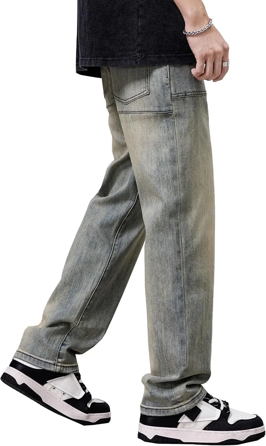 DOSLAVIDA Men's Baggy Jeans Loose Fit Ripped Distressed Jean Relaxed Skateboard Denim Pants with Holes