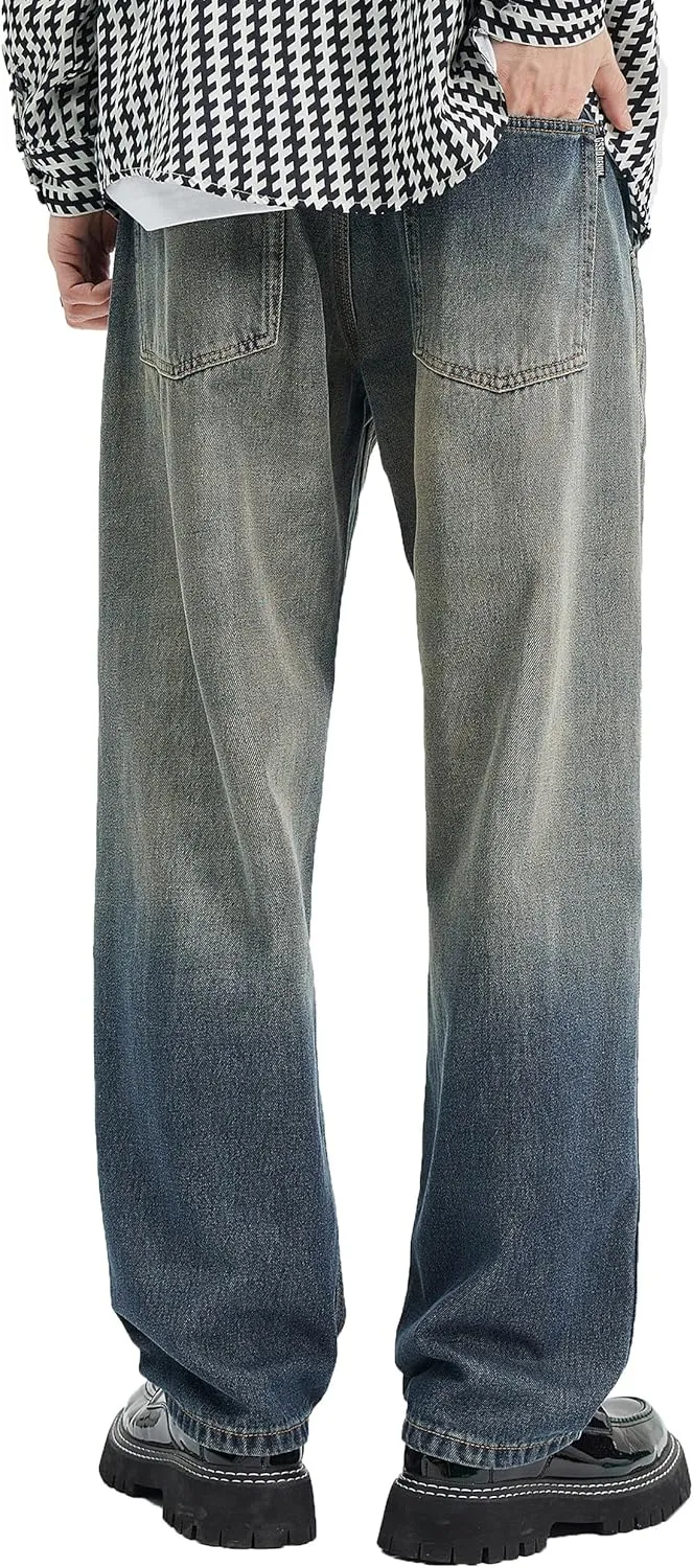 DOSLAVIDA Men's Baggy Jeans Loose Fit Ripped Distressed Jean Relaxed Skateboard Denim Pants with Holes