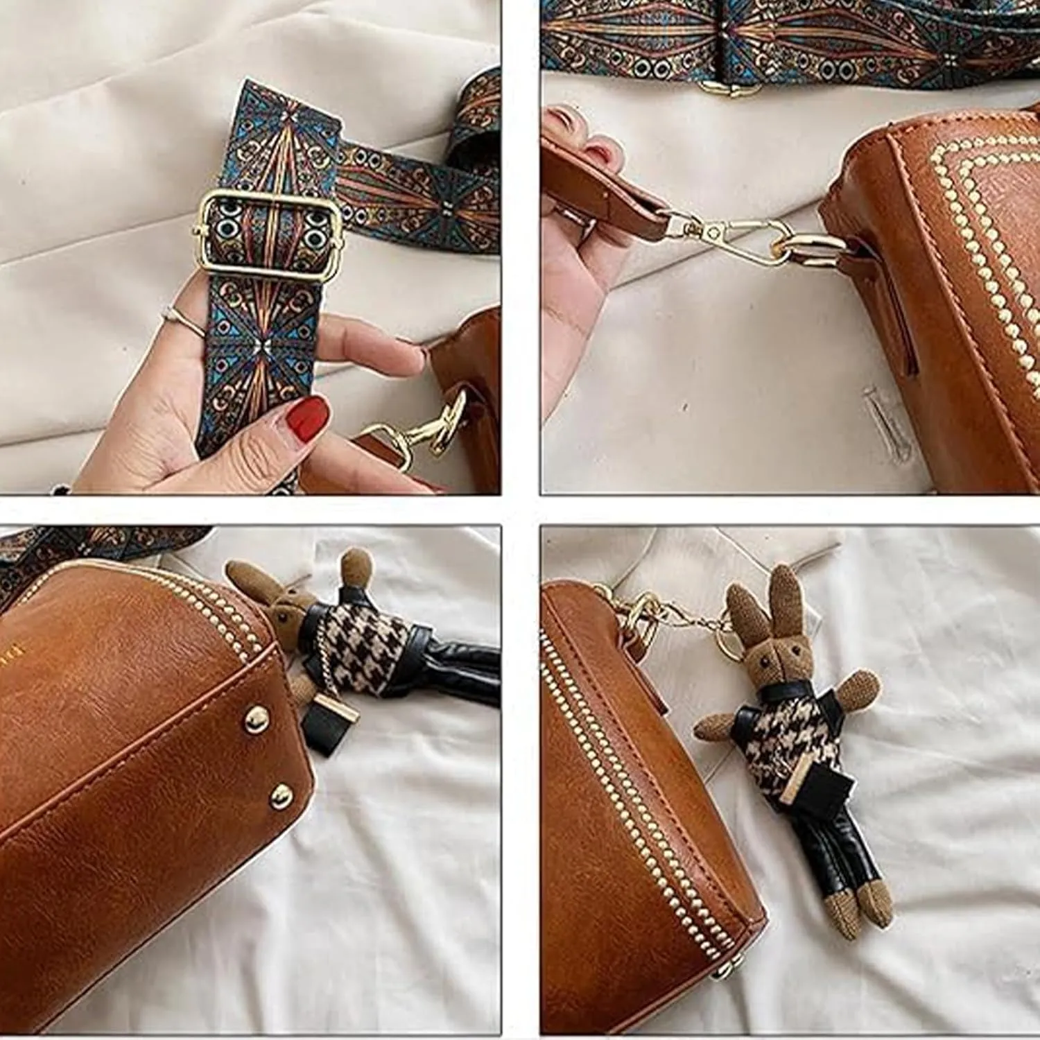Dragentle Vintage Fashion Bag with Adjustable Wider Shoulder Strap, Bootara Bucket Bag, lovely Doll Pendants
