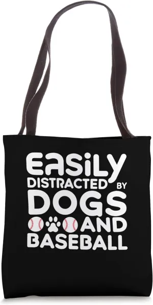 Easily Distracted by Dogs and Baseball Retro Baseball Lover Tote Bag