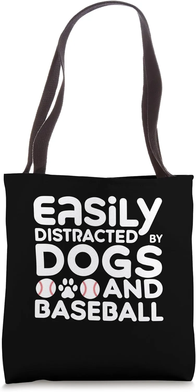 Easily Distracted by Dogs and Baseball Retro Baseball Lover Tote Bag