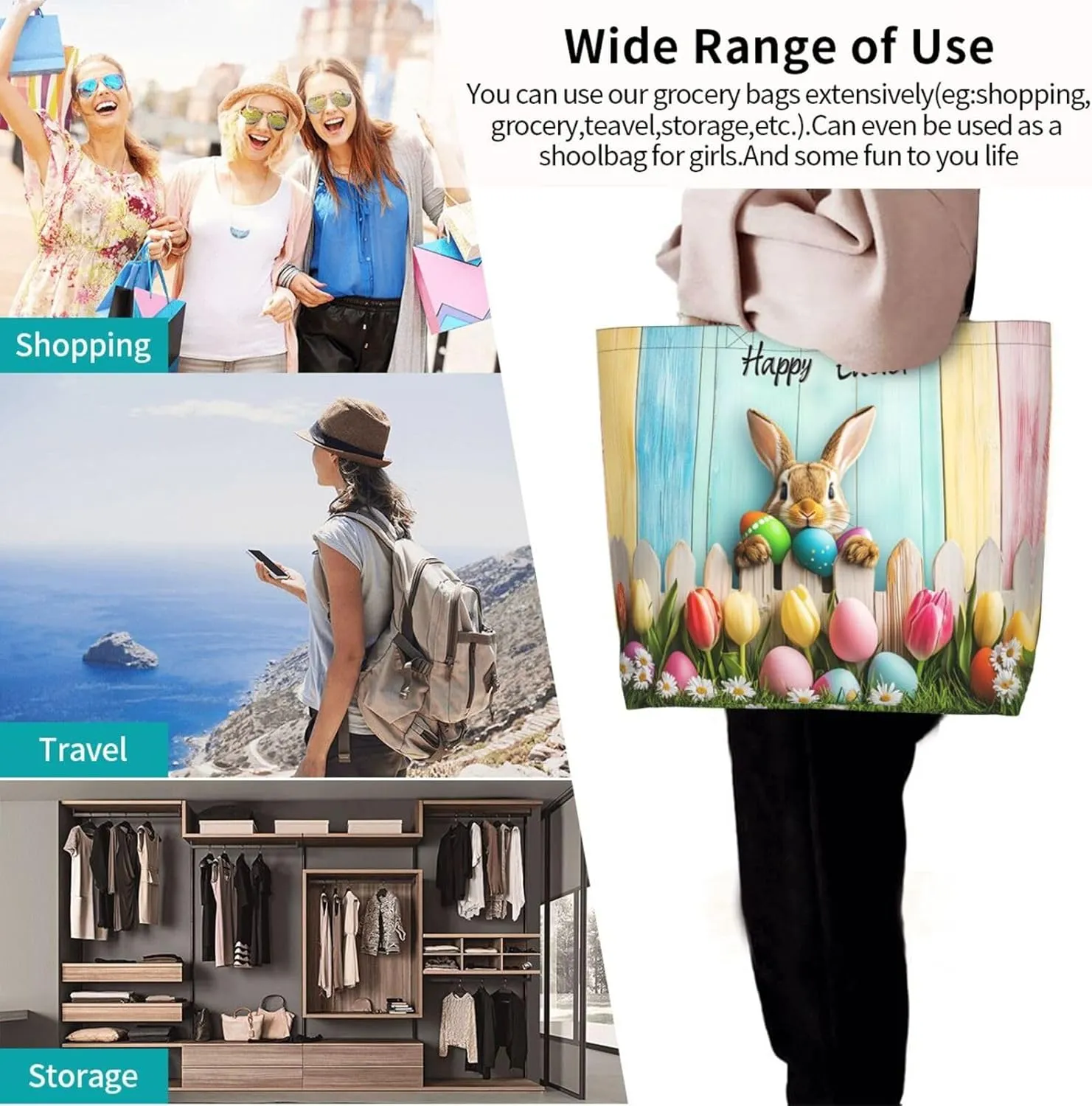 Easter Eggs Tote Bag For Women Men, Easter Shoulder Bag Handbag For Beach Travel Gym Grocery Shopping