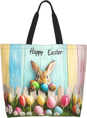 Easter Eggs Tote Bag For Women Men, Easter Shoulder Bag Handbag For Beach Travel Gym Grocery Shopping