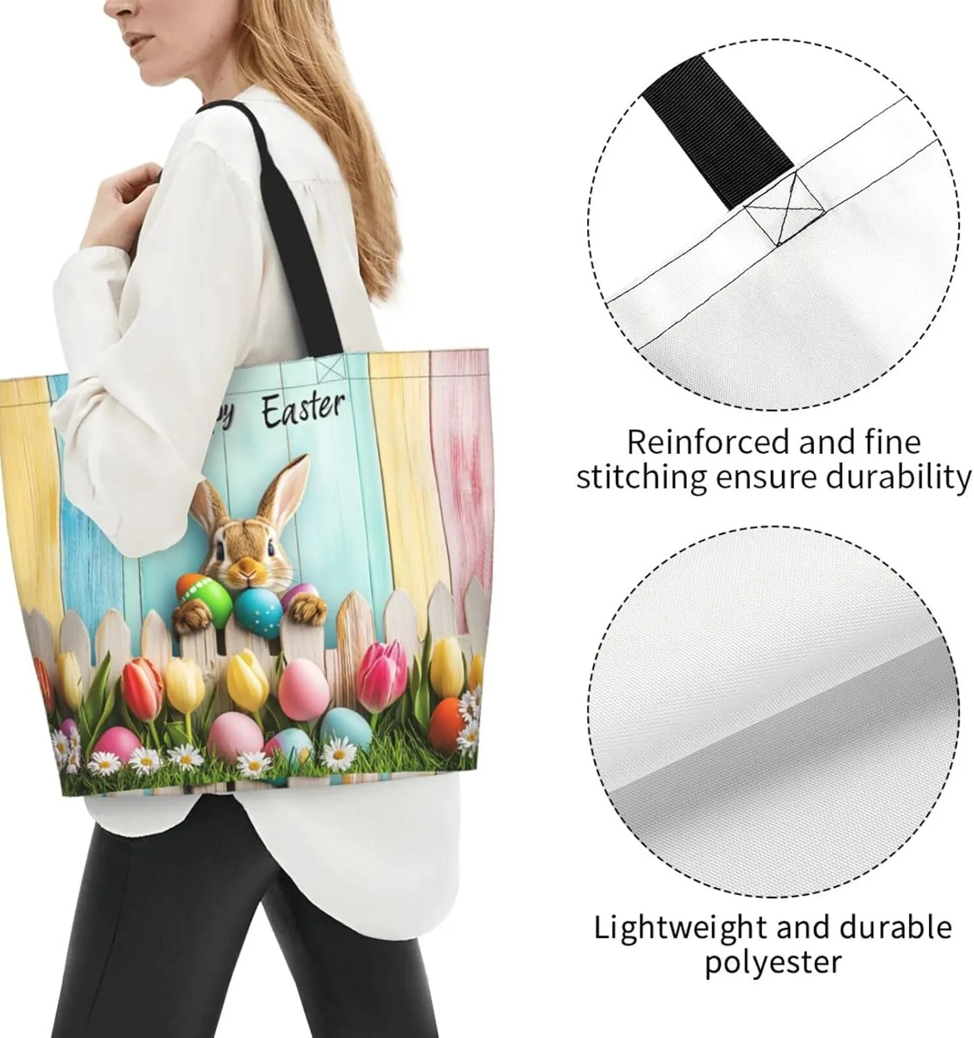 Easter Eggs Tote Bag For Women Men, Easter Shoulder Bag Handbag For Beach Travel Gym Grocery Shopping