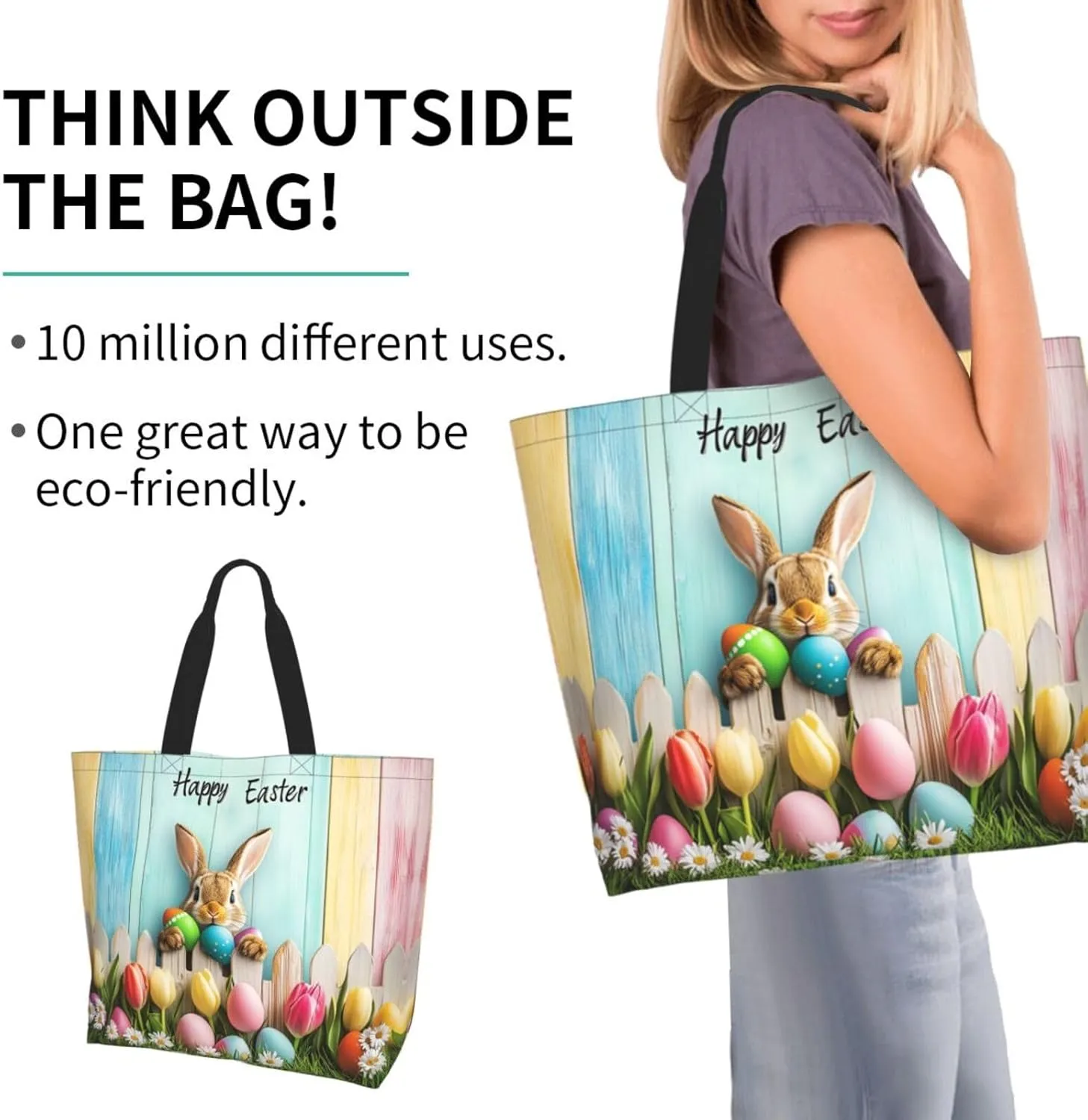 Easter Eggs Tote Bag For Women Men, Easter Shoulder Bag Handbag For Beach Travel Gym Grocery Shopping