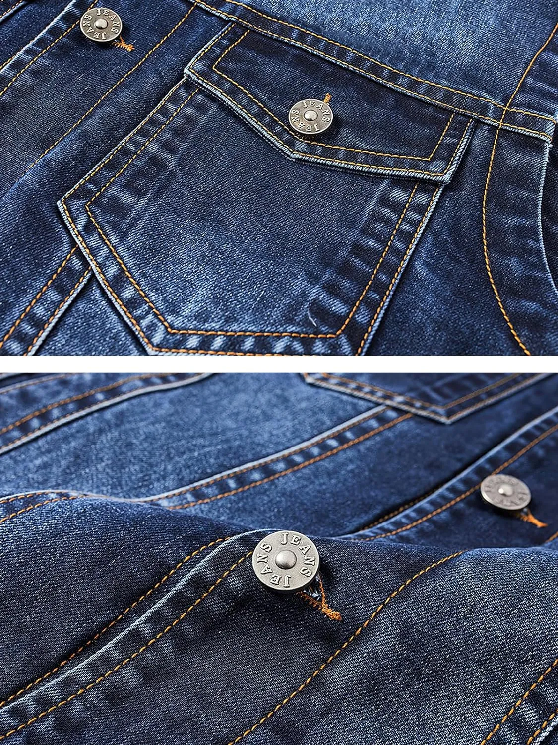 ebossy Men's Multi-Pocket Distressed Denim Vest Relaxed Fit Sleeveless Letter Printed Washed Tucker Jean Jacket