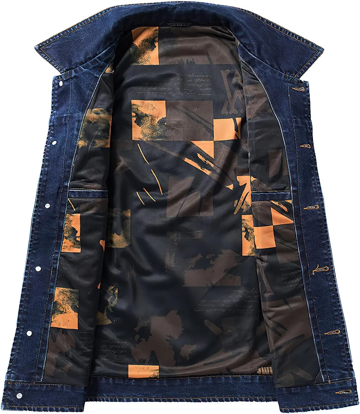 ebossy Men's Multi-Pocket Distressed Denim Vest Relaxed Fit Sleeveless Letter Printed Washed Tucker Jean Jacket