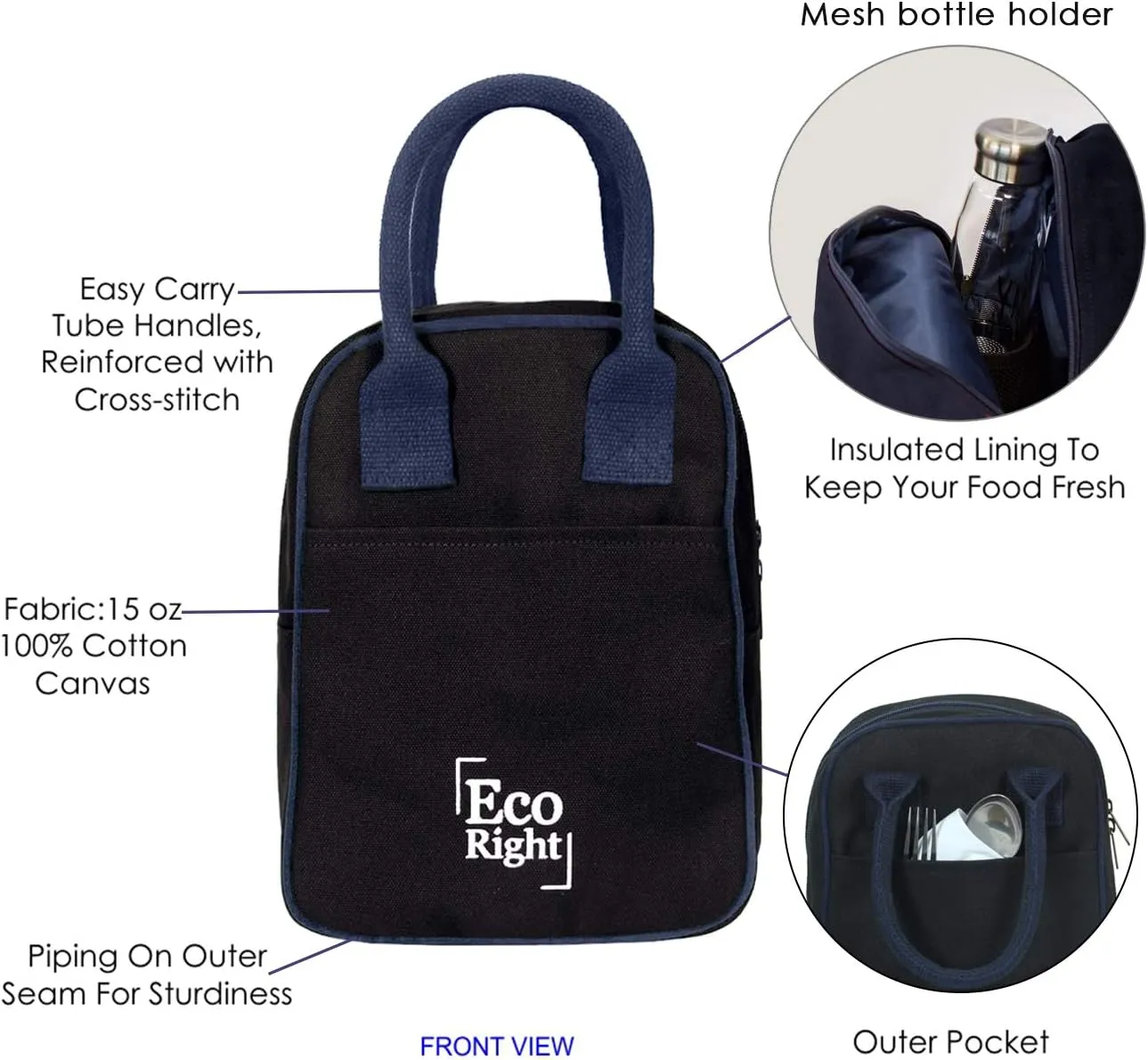 Eco Right Insulated Lunch Bag Women, Work Lunch Box for Men, Adults