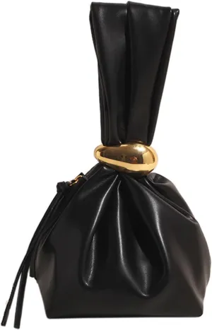 Elegant Retro Bucket Bag Women's Handbag with Wristlet Sleeve and Knots Detail Travel Friendly Evening Purse for Party