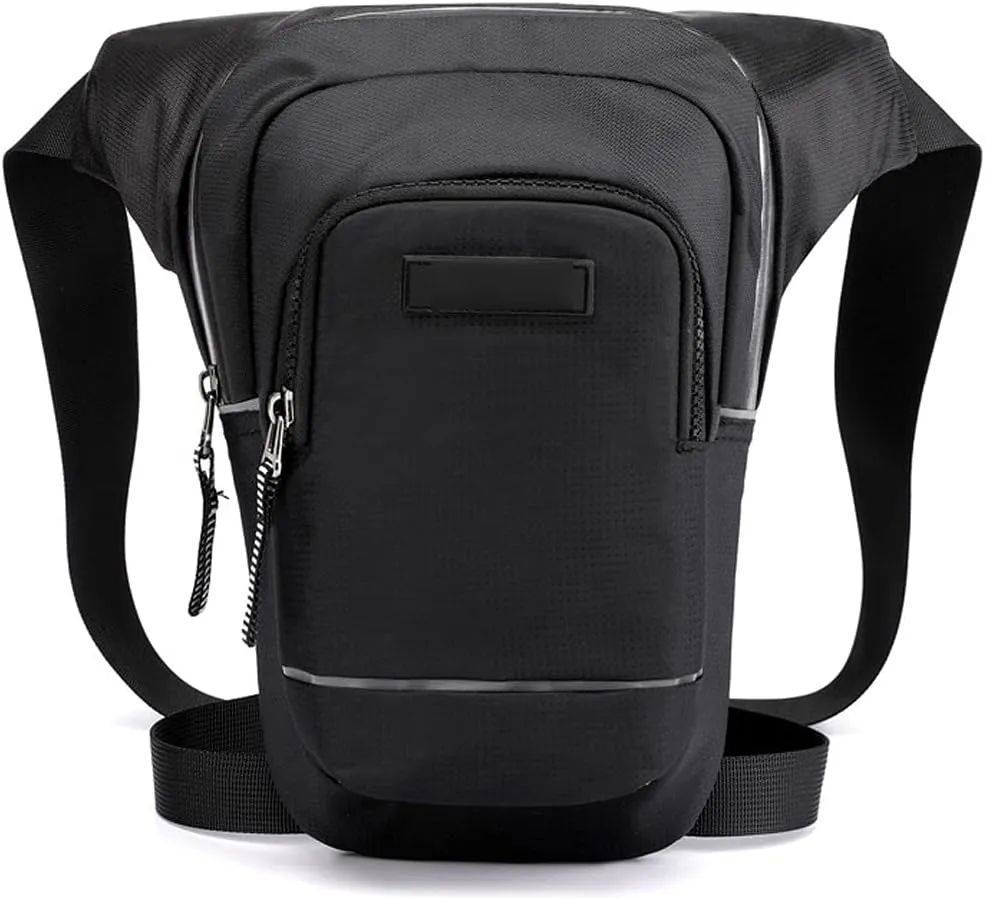 Fanny Pack Men's Waterproof Nylon Waist Packs Leg Bag Waistpack Motorcycle Drop Belt PouchMobile Phone PurseSports Waist Bag (Black)
