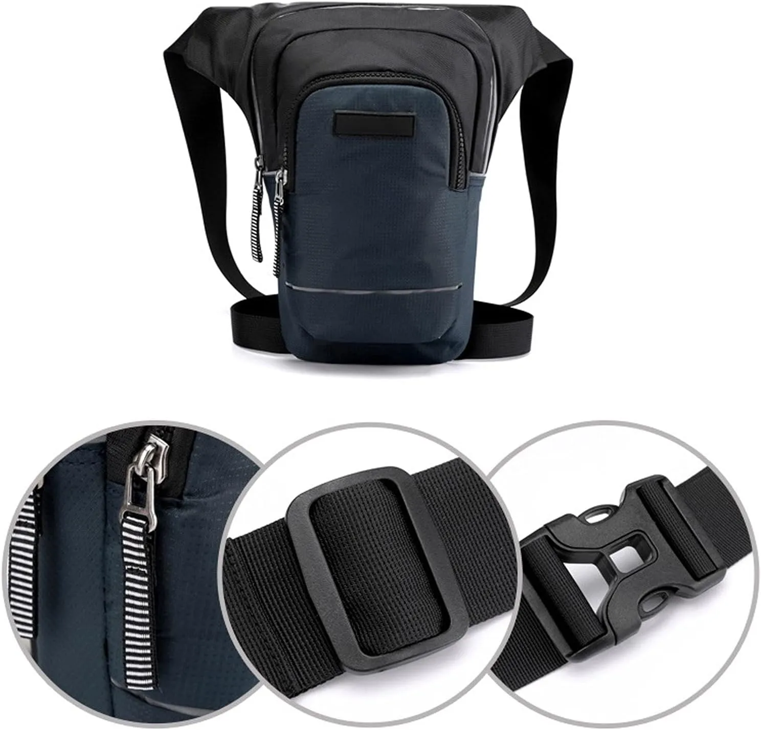 Fanny Pack Men's Waterproof Nylon Waist Packs Leg Bag Waistpack Motorcycle Drop Belt PouchMobile Phone PurseSports Waist Bag (Black)