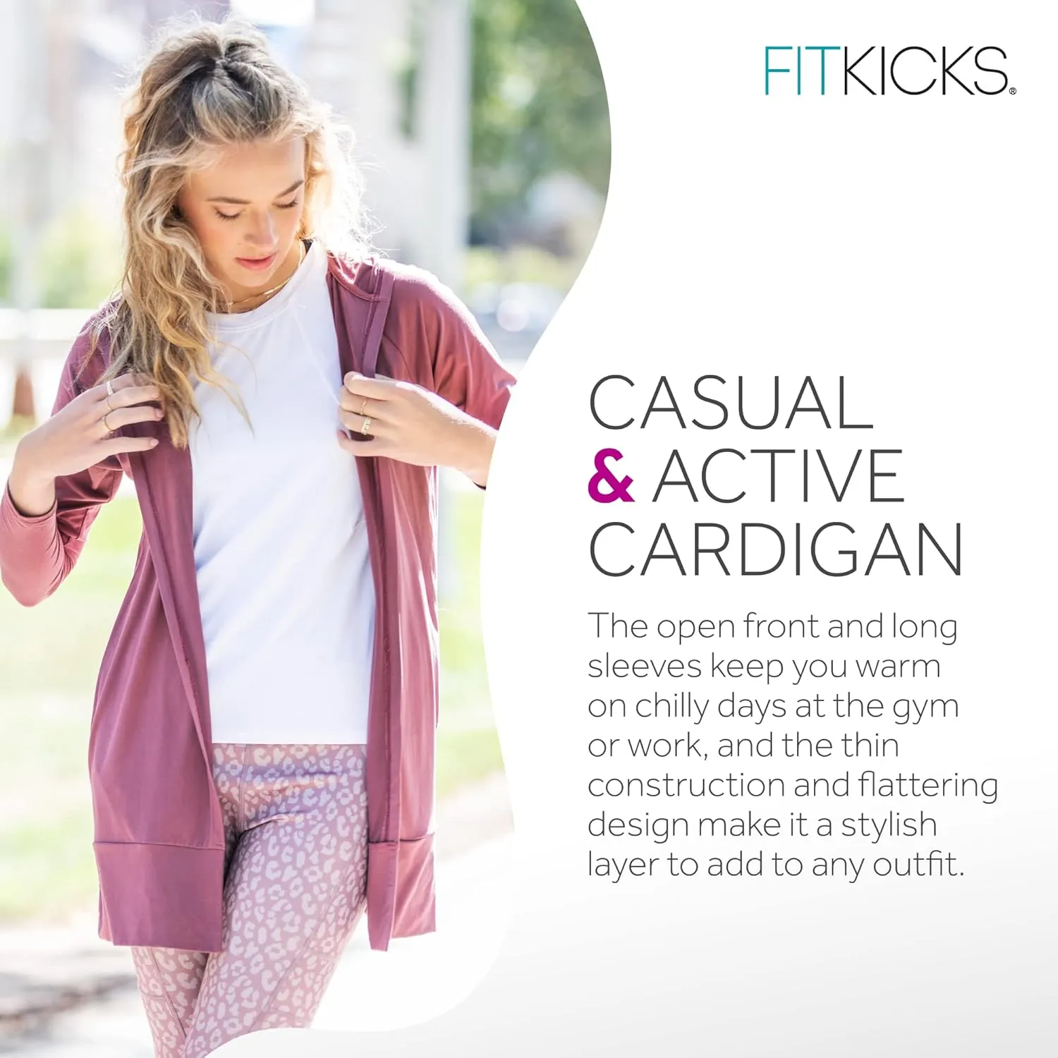 FITKICKS Everywear Lightweight Cardigan Relaxed Hooded Tunic Sweater with Deep Side Pockets Cardigan for Women, Girls